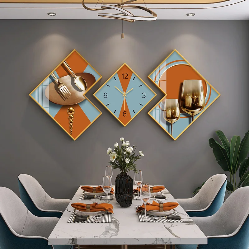 Atmosphere Silent Wall clock Restaurant Rhombus Crystal Porcelain painting Color:Z1019-14;Sheet Size:50cm 30cm 50cm