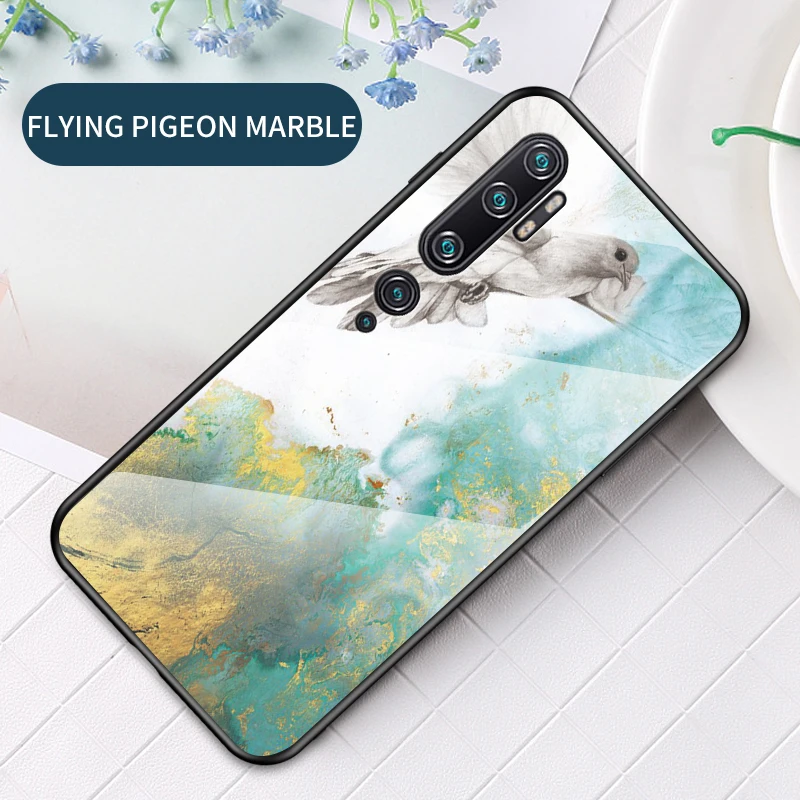 Pigeon Для Xiaomi Mi Note 10 чехол с мраморным закаленным стеклом Мягкий Силиконовый противоударный жесткий чехол для телефона для Xiaomi Mi Note 10 Pro Plus чехол - Цвет: Pigeon