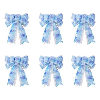 

NEW-6PCS Christmas Tree Blue Lace Bow Topper Gift Bow Indoor Outdoor Handmade Decoration for Wreaths Tree Toppers