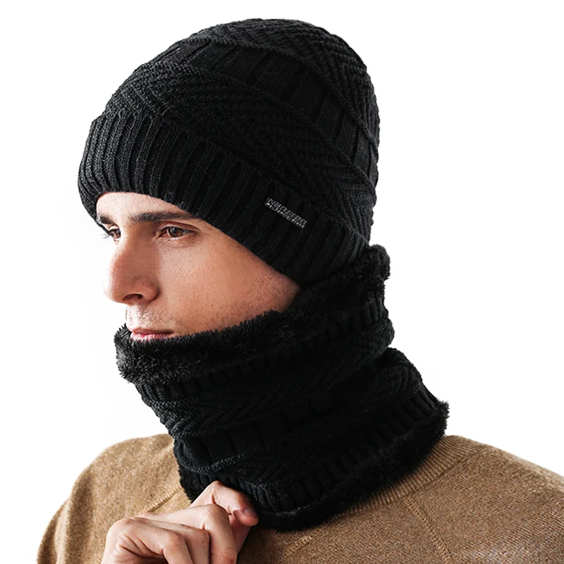 Winter Hats For Men Skullies Beanie Hat Cap Women Wool Scarf Caps Set Balaclava Mask Gorras Bonnet Knitted | Аксессуары для одежды