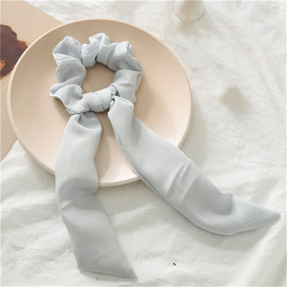 Light Blue 1 шт., Женские однотонные полосатые ленты, эластичные резинки для волос, резинка для волос, повязка для волос, шарф, конский хвост, держатель для волос, аксессуары, ленты для волос - Цвет: Light Blue