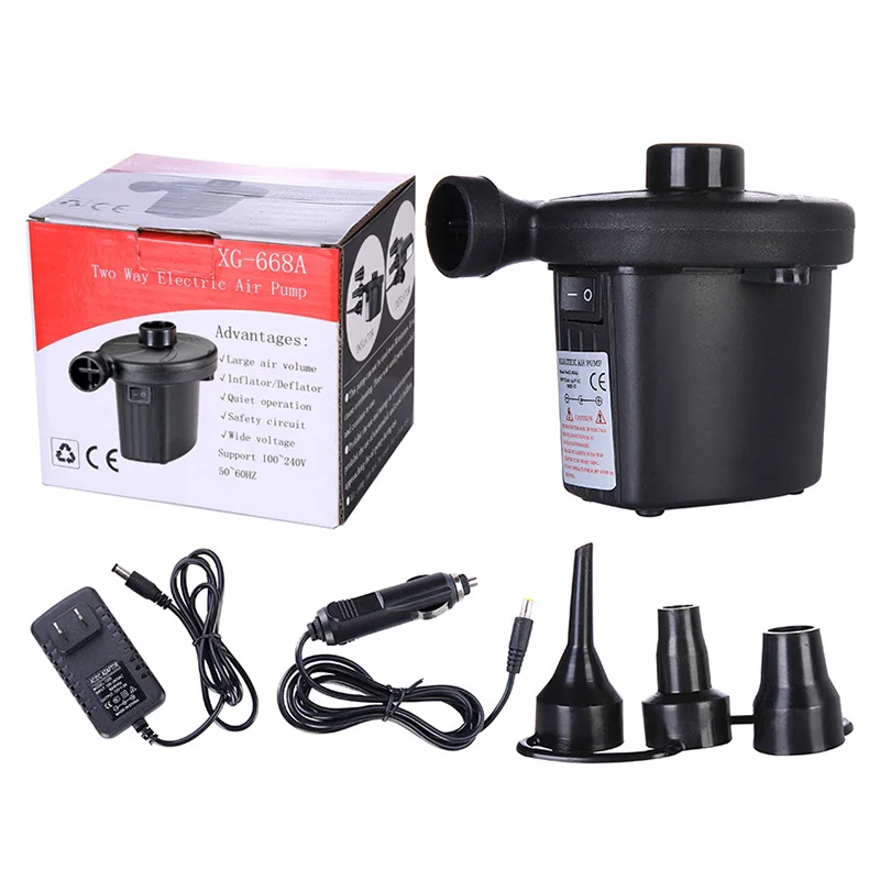 Portable Electric Air Pump DC12V/AC230V Inflate Deflate Pumps Car Inflator Electropump with 3 Nozzles