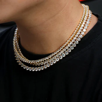 

Hip Hop 1 Row 3 Prong AAA CZ Stone 3/4/5/6MM Bling Iced Out Gold Silver Color Tennis Chain Cubic Zircon Necklace For Men Jewelry