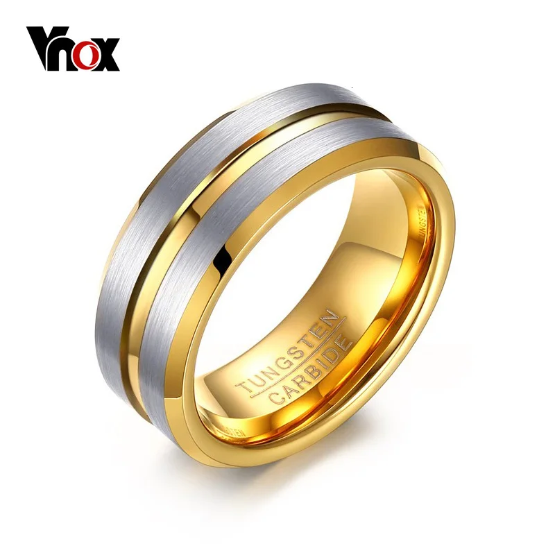 Vnox Вольфрам Кольца для Для мужчин изделия 8 мм Панк Для мужчин кольцо подарок золотой цвет
