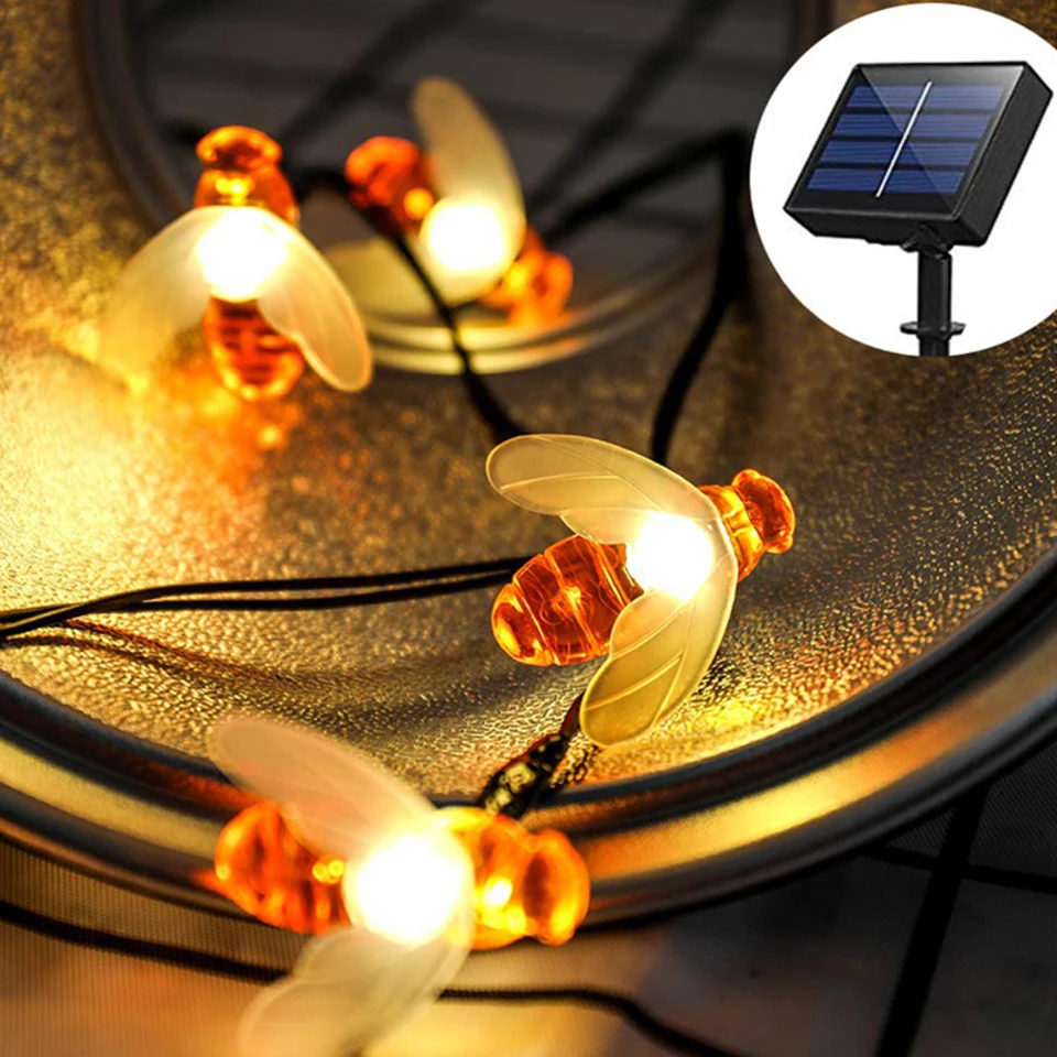 

5M 20 LEDs Solar Powered Honey Bee LED String Light led Fairy Light Outdoor lighting Garden Fence Patio Christmas Lights