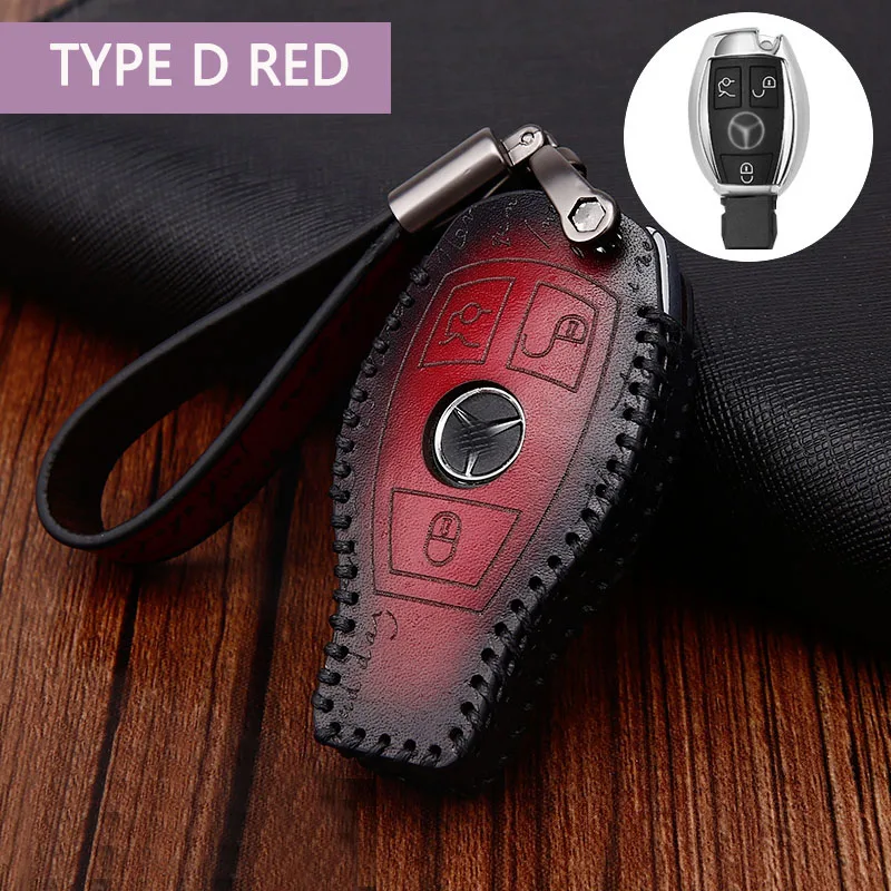 typeD RED Кожаный чехол для ключей в стиле ретро для Mercedes Benz AMG W203 W210 W211 W124 W202 W204 W205 W212 W176 CLS CLA - Название цвета: typeD RED