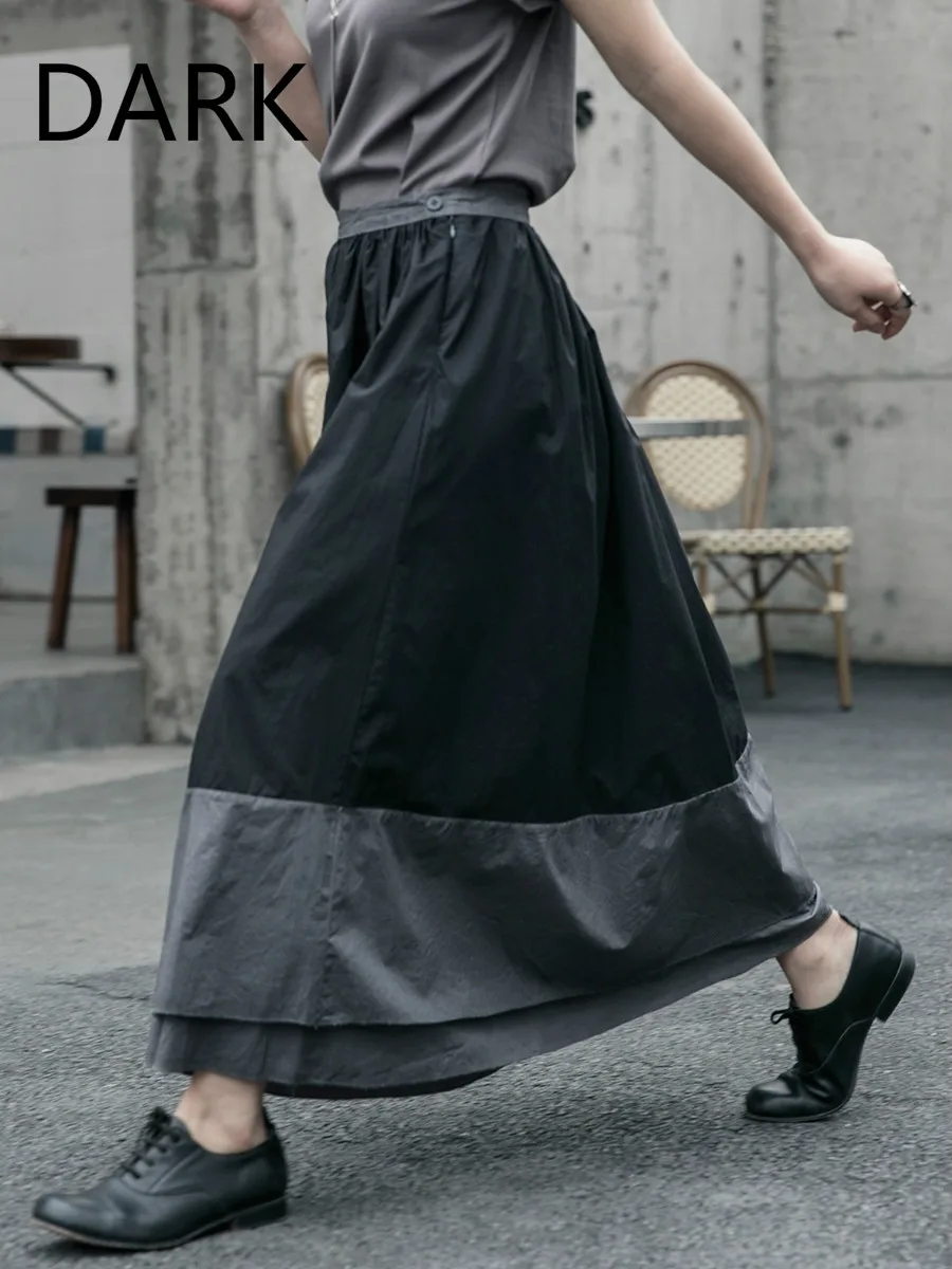 

2020 Spring New Dark Style Old Dirty Wash Layered Color Matching Skirt