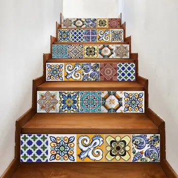 

6pcs/set Tile Staircase Stair Riser Floor Stickers Self Adhesive DIY Stairway
