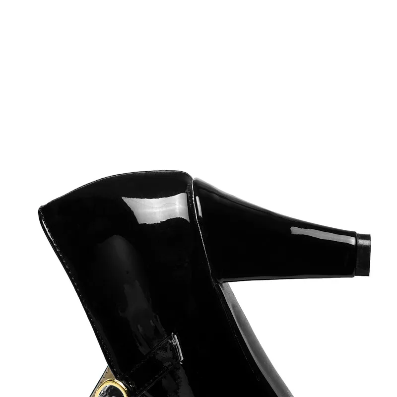 Odetina/женские удобные туфли Mary Jane из лакированной кожи с круглым носком; винтажные модельные туфли-лодочки на высоком каблуке с ремешком на щиколотке и пряжкой; большие размеры