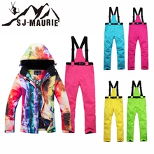 Лыжный костюм Женская зимняя снежная одежда комплект Толстая Водостойкая лыжная куртка и брюки набор-30 градусов лыжный и Сноубординг костюмы бренд