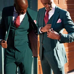 Dark Green Men Suits Formal Business Custom Made Blazer Vest Pant Fashion Daily Wear Prom Party Casual 3 Pieces Suit Sets