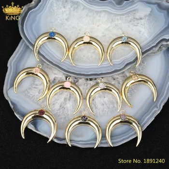 

5Pcs/Lot Plated Gold Copper Paved Drusy Geode Agates Round Beads Ox Horn Pendant Charms For Necklace Jewelry Making HS-72KBAJ