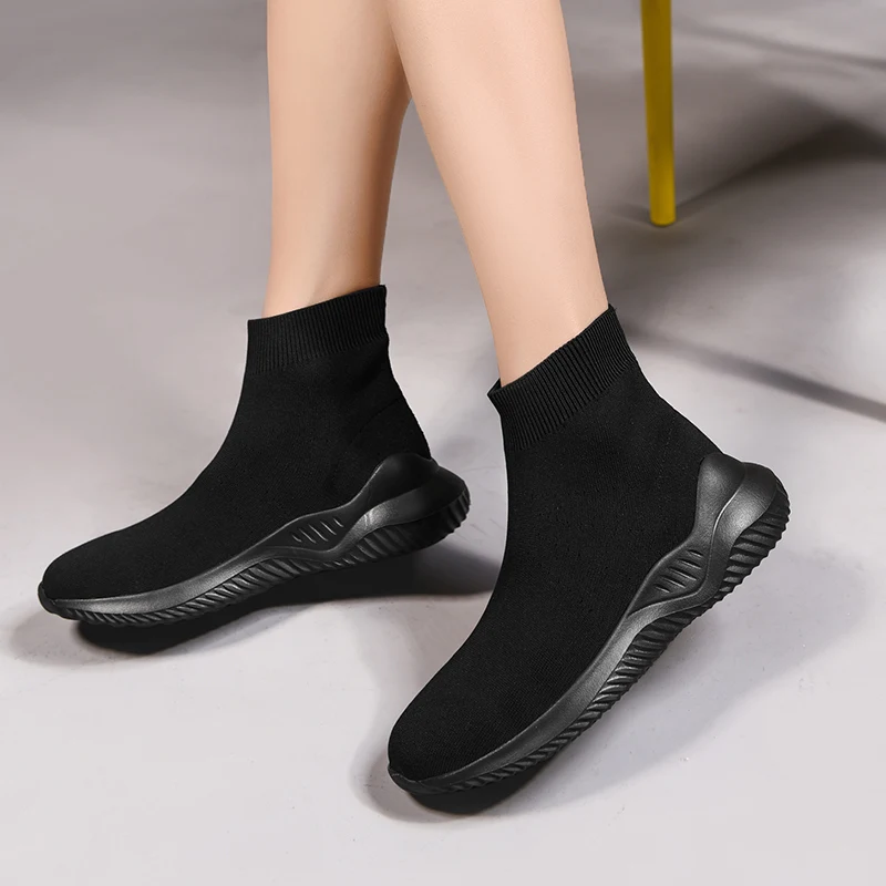 Черные ботильоны; женские носки; женские кроссовки; эластичная обувь на платформе; zapatillas Mujer; обувь на мягкой подошве; chaussures femme