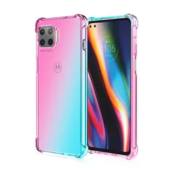 Gradient Clear Shockproof Silicon Phone Case for MOTO Edge S (Pink Green)