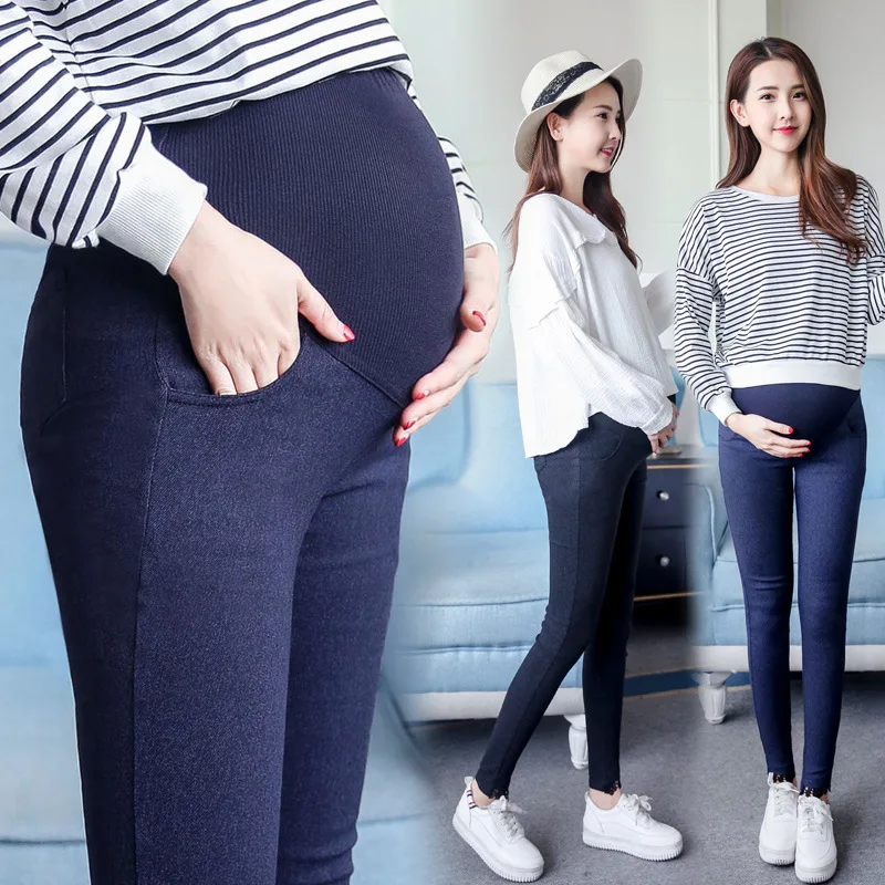 

2019 Spring Pregnant Women Pencil Pants Elasticity Skinny Pants Lace Maternity Jeans