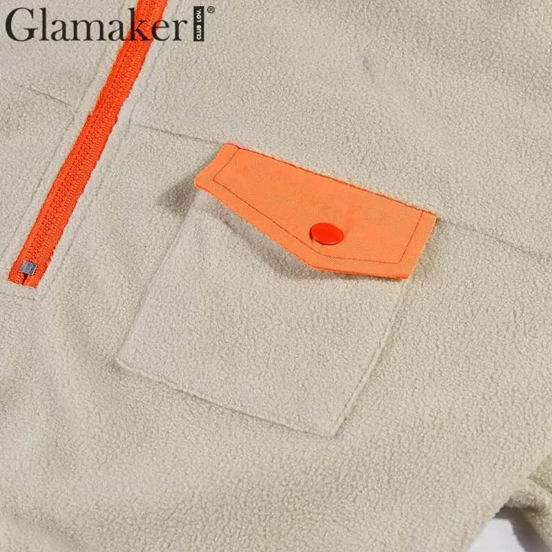 Glamaker флисовый топ сексуальный на молнии Женская Осенняя уличная одежда с карманом укороченный Топ женский зимний длинный рукав Толстовка Новинка