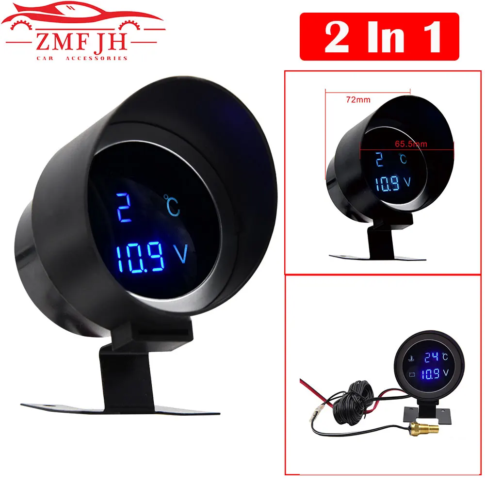Car LCD Digital Voltmeter 12v Water Temp Gauge volt meter 24V with temperature Sensor instrument