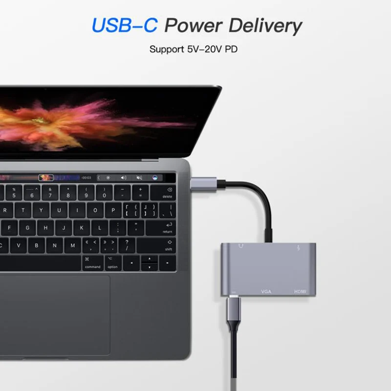 5 в 1 USB C HDMI Type к 4K адаптер VGA USB3.0 o видео конвертер PD Быстрая зарядка для Pro