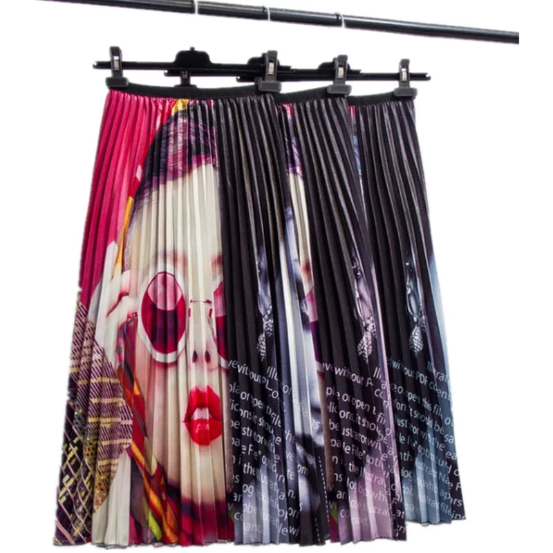 Забавные женские длинные плиссированные юбки с рисунком летние богемные с высокой талией большие вечерние Клубные трапециевидные Юбки Модная юбка миди