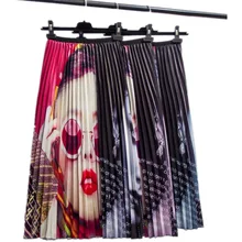 Забавные женские длинные плиссированные юбки с рисунком летние богемные с высокой талией большие вечерние Клубные трапециевидные Юбки Модная юбка миди