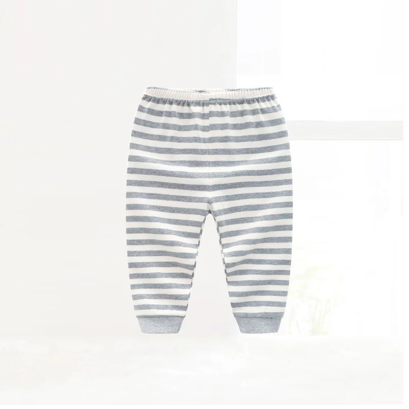 Штаны из хлопка для маленьких мальчиков и девочек, пижамные штаны с рисунком для малышей, детские леггинсы в полоску, мягкие теплые штаны - Цвет: 5480 light gray
