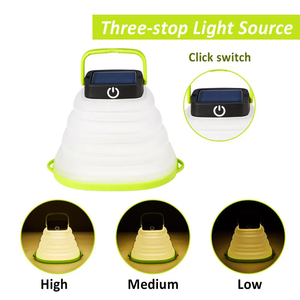 Portable Camping Light Solar Powered Lantern LED Mini Hanging Flashlight Tent Lamp USB input Collapsible Waterproof Beloved