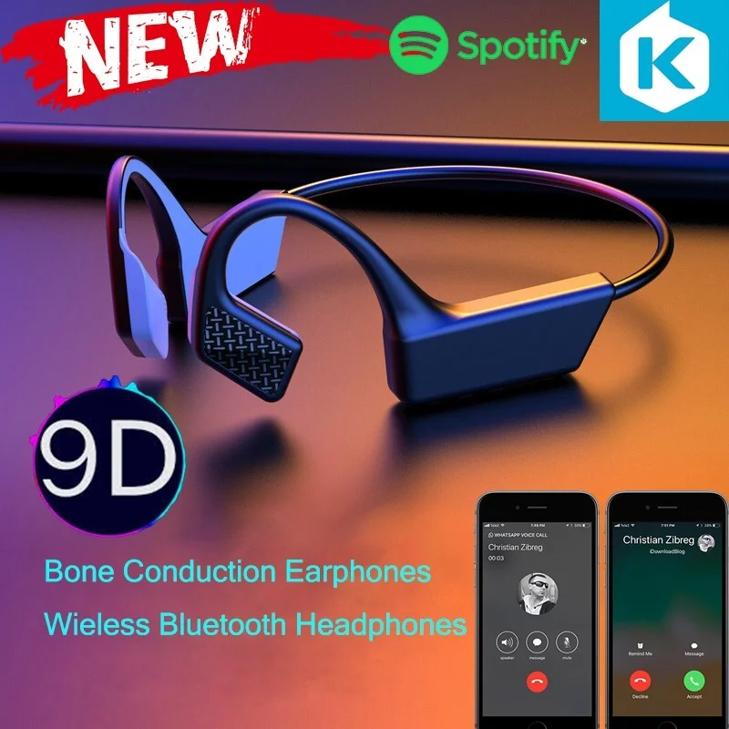 

Bluetooth 5.0 9D Hifi Surround Open Ear Bone Conduction Headphones with Microphone Wireless Stereo Headset Long Standby Earphone