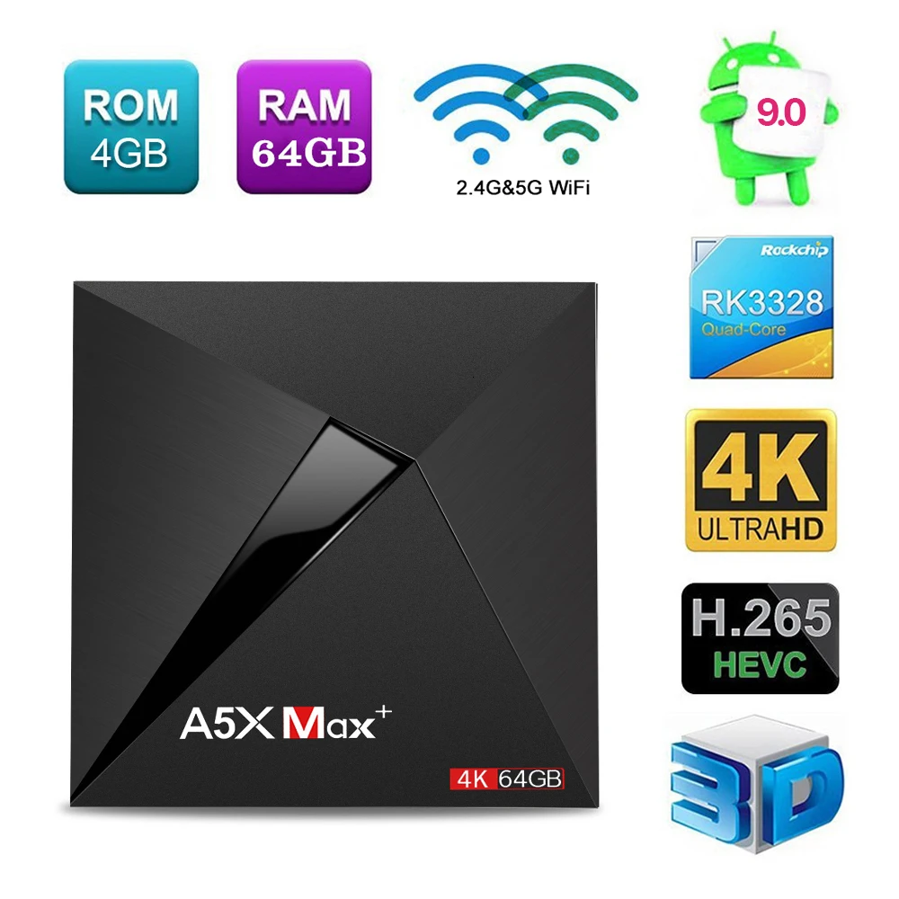 QHDTV IPTV Subscription Box A5X Max Android 9.0 Smart TV Box 4G 64G IPTV France Arabic Belgium Germany IP TV French Dutch Turkey