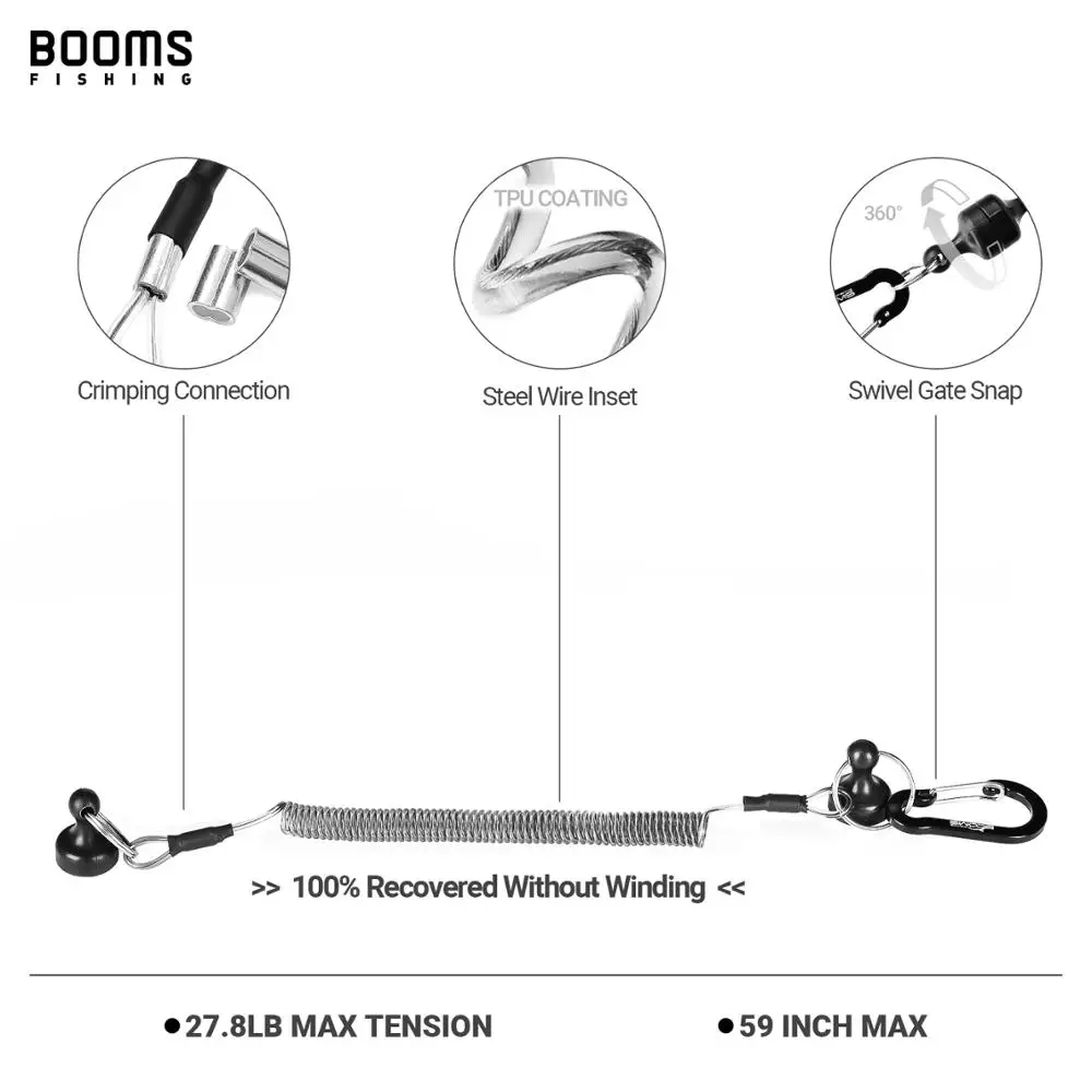 Fishing Tools Fishing Accessories Fishing Tool Fishing Tackle Booms Fishing MRC Magnetic Release Clip Net Holder with Fishing Tool Coiled Lanyard 1.5m Black