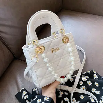 

Elegant Female Plaid Pearl Tote bag2020 Fashion New High-quality Leather Women's Designer Handbag Travel Shoulder Messenger Bag