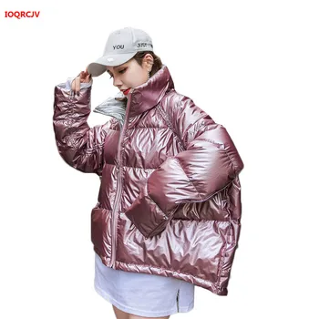 

Hip Hop Oversized Womens Coat Winter Warm Glossy Jacket Plus Size Harajuku Outerwear Down Cotton Jacket Short Women's Parka 1231