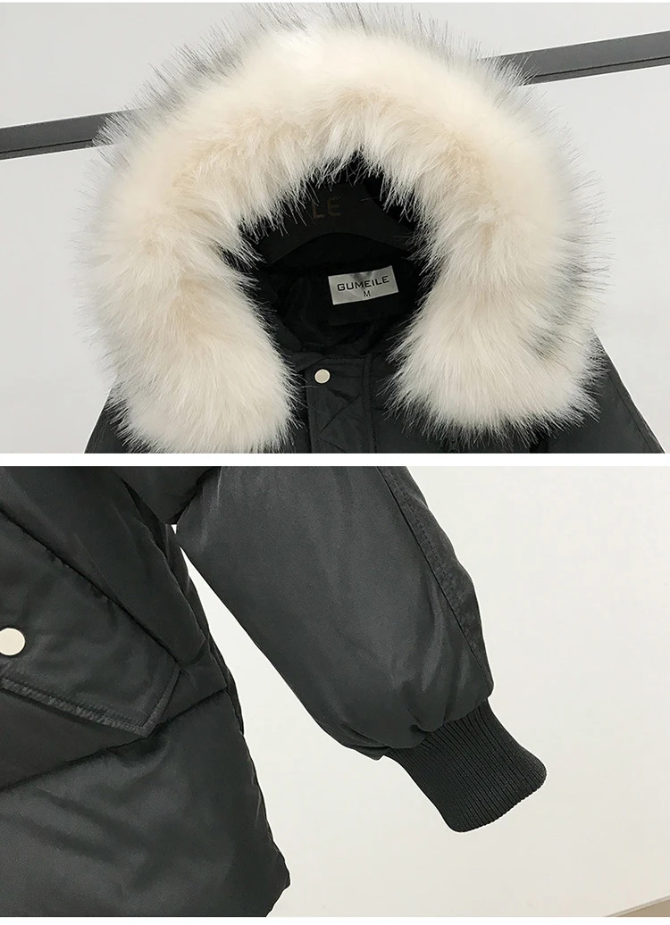 Мех с капюшоном размера плюс зимние хлопковые пуховые пальто женские корейские однотонные парки на молнии уличная Женская утолщенная теплая куртка пальто Новинка