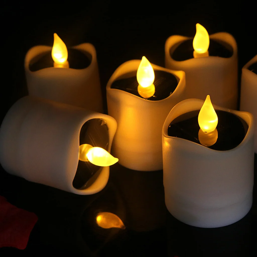 Solar-Power Electric LED Candle Flickering Flameless Votive Tealight Yellow