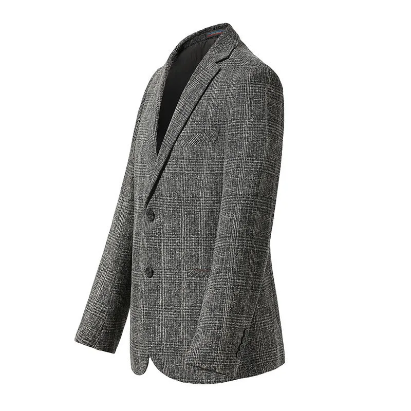 2019 Coffee Grey Plaid Men Blazer Smart Casual Double Button Blazer Jacket Slim Fit Fashion Business Suit Male Costume Coat