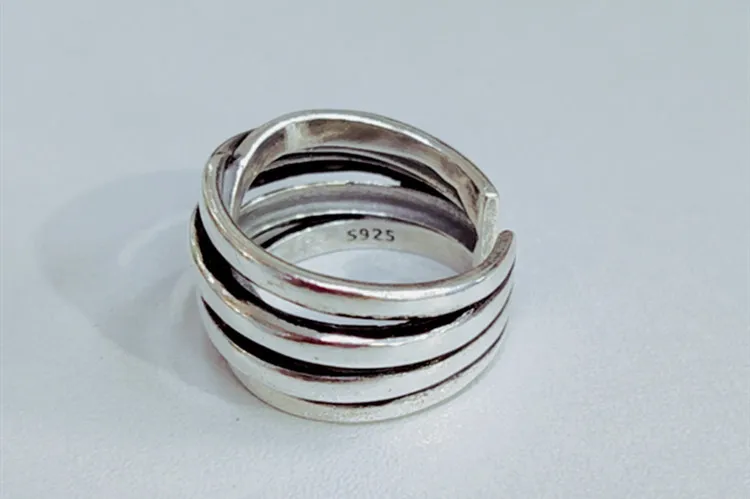 DreamySky Bijoux Boho стильные 925 пробы серебряные кольца с большой линией для женщин Подарки большие Регулируемые кольца на палец