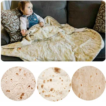 

210cm Tortilla Blanket Household Office 3D Printed Blanket Soft Warm Flannel Blankets Round Shape Throw Blanket for Bed Sofa