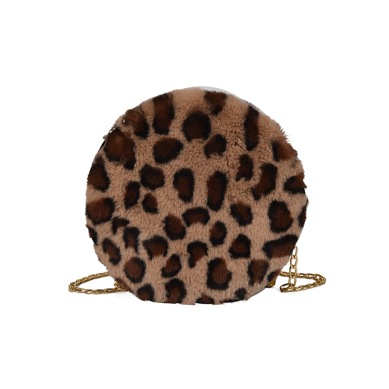 Модная круглая сумка на плечо, зимняя популярная леопардовая плюшевая сумка, мягкая меховая сумка с металлической цепочкой, мини кошелек для монет, милая теплая Сумочка, клатч