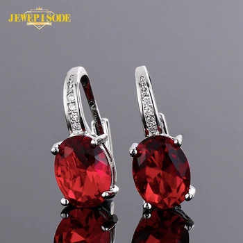 

Jewepisode Charms Real Silver 925 Jewelry Earrings for Women Ruby Citrine Gemstone Clip Earrings Wholesale Wedding Birthday Gift
