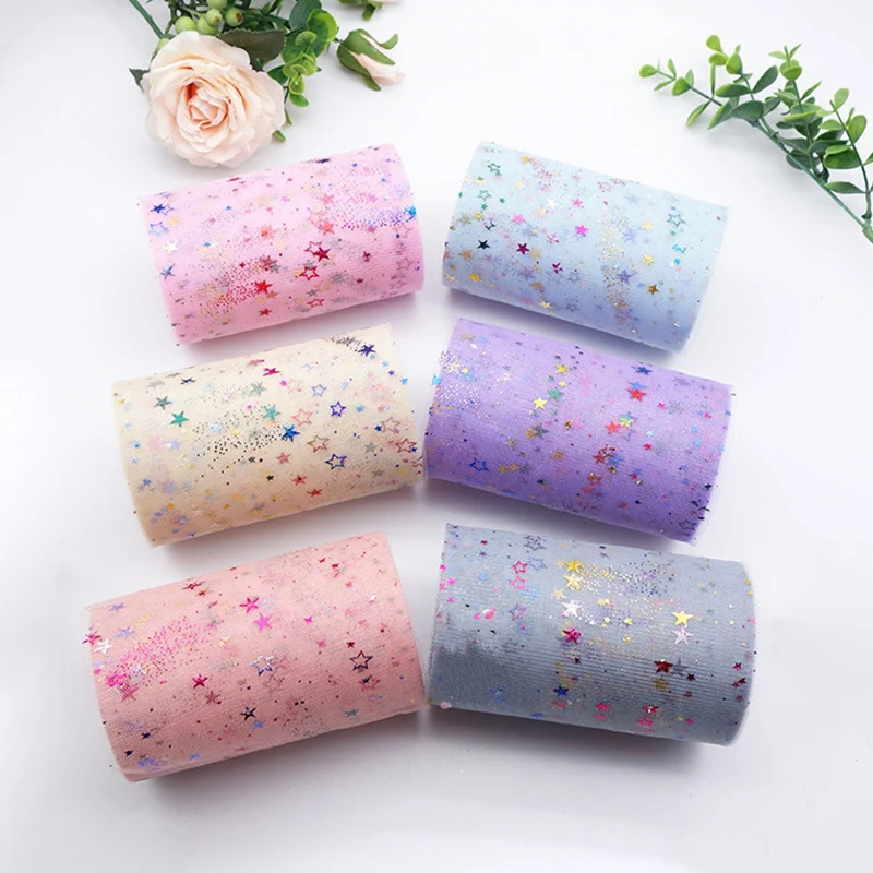 Decoration Party Supplies Textile Tulle Rolls Star Decor Fabric Glitter Sequin 