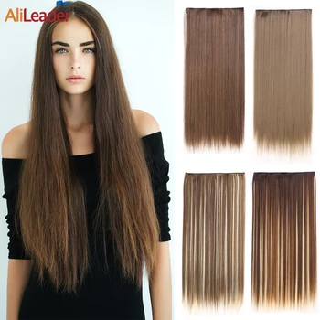 

Alileader Cheap 5 Clips In Hair Extension 60Cm Synthetic Clip In Hair Extensions For Black Women Long Straight Fake Hairpiece