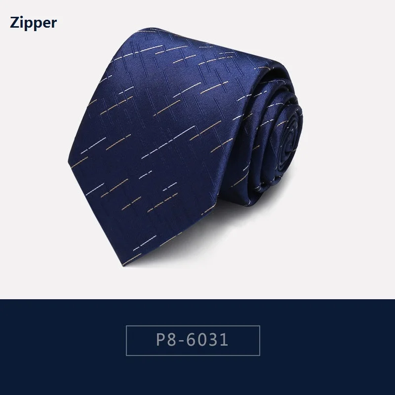 P8-6031 Zipper Высокое качество дизайнер новая мода переплетение узор темно-синий 8 см галстуки для мужчин галстук деловой строгий костюм с подарочной коробкой - Цвет: P8-6031 Zipper