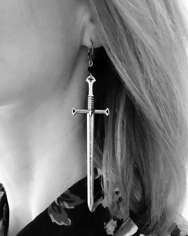 Long Earrings Long Sword Earrings Gothic Fantasy Medieval Viking Witchy Cosplay Sword Jewelry Dramatic Statement