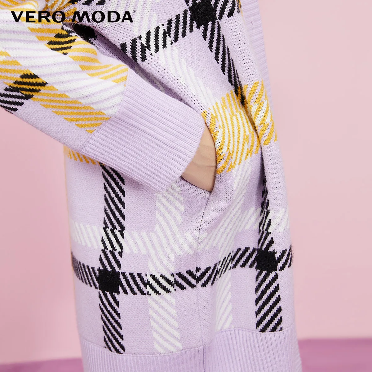 Vero Moda клетчатый однобортный вязаный кардиган средней длины с v-образным вырезом и открытыми плечами | 319325501