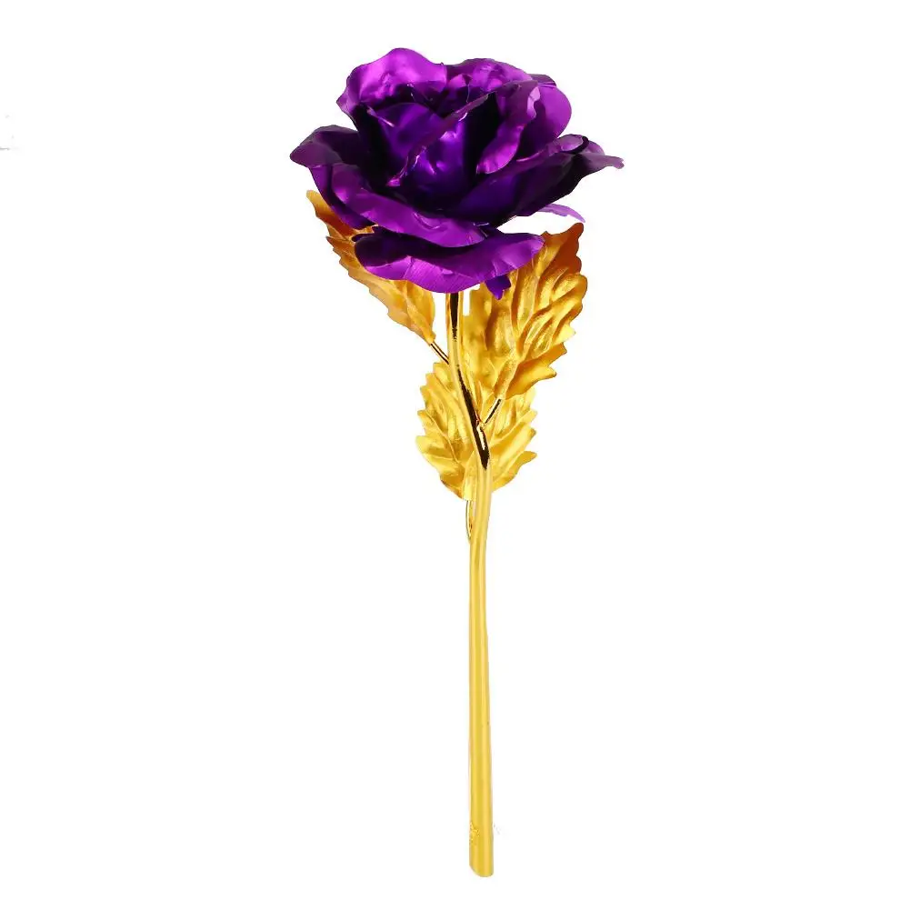 Gold Foil Plated Rose Flowers Goldplated Artificial Flower Golden Violet 24K Without Box Romantic