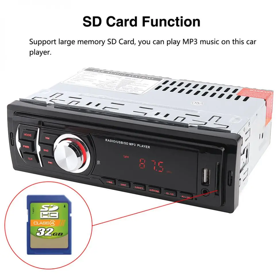 60Wx4CH автомобильный аудио стерео в тире музыкальный mp3-плеер радио FM/USB/SD/AUX/MMC входной приемник