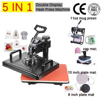 

Double display 30*38CM 5 in 1 Combo Heat Press Machine 2D Sublimation Printer Printing Machine T-shirt Cap Mug Plates Case