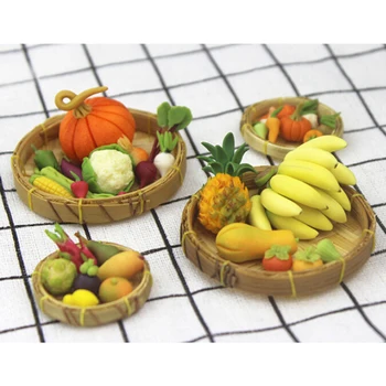 

1Pc Cute 1/12 Dollhouse Miniature Bamboo Basket Kitchen Doll Toy Accessories