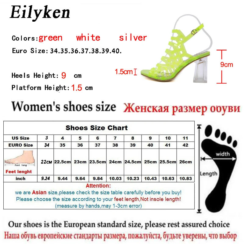 Eilyken/Новинка года; Серебристые прозрачные женские босоножки из ПВХ на высоком каблуке; прозрачные женские босоножки с ремешком на щиколотке; большие размеры 34-40