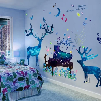

[shijuekongjian] Piano Girl Wall Stickers Vinyl DIY Deers Birds Mural Decals for Baby Room Kids Bedroom Home Decoration