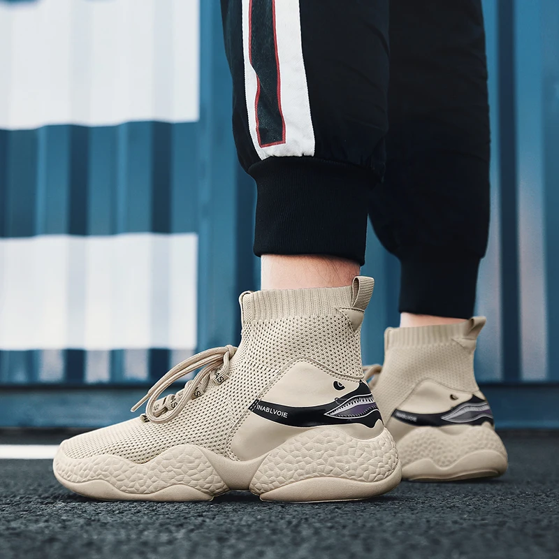 

2019 Luxury Designer Casual Mesh Sneakers Thick Sole Breathable Summer Knitting Shoes Men High Top Quality Fashion Male Flats